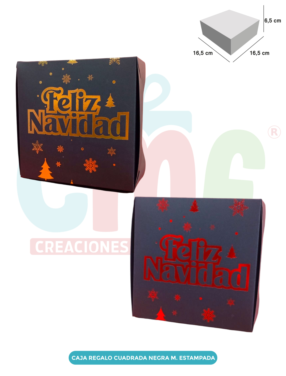 CAJA CINTA NEGRA ESTAMPADA MEDIANA X4