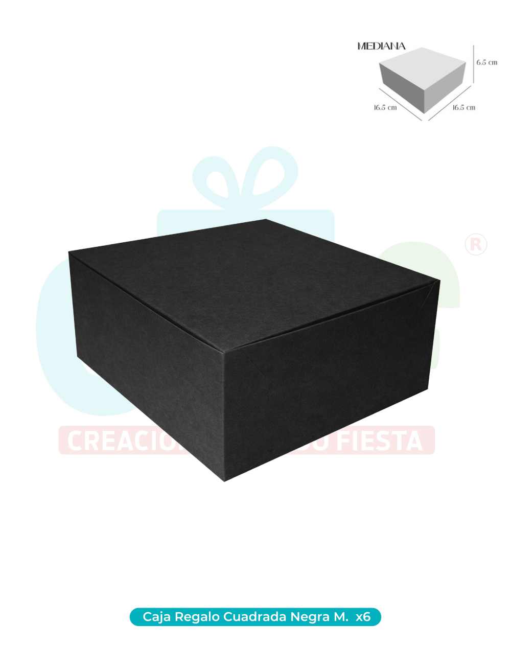 CAJA REGALO CUADRADA NEGRA MEDIANA X6