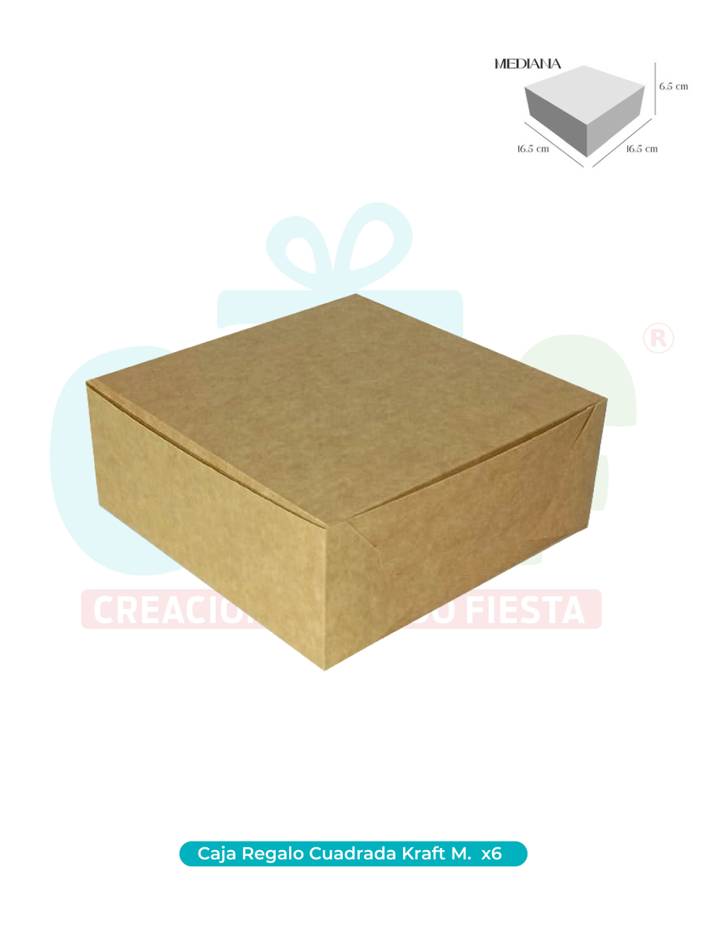 CAJA REGALO CUADRADA KRAFT MEDIANA  X 6