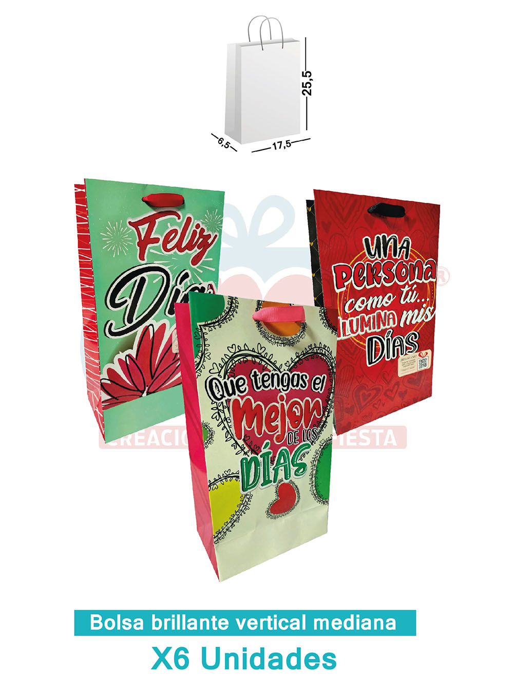 BOLSA BRILLANTE X6 MEDIANA  AMOR VERTICAL