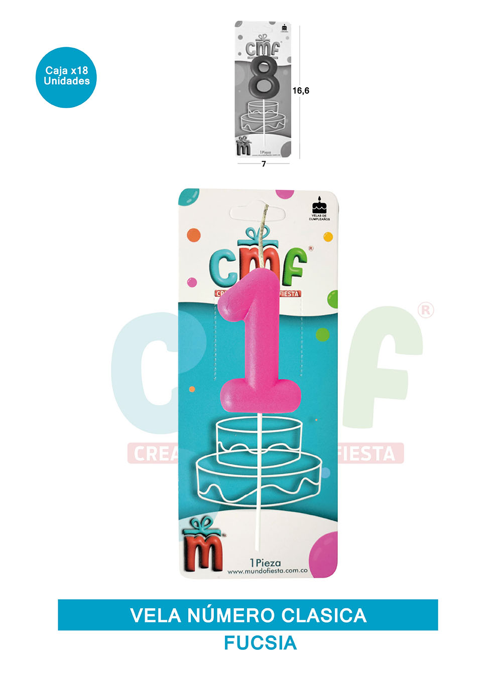 VELA NUMERO CLASICA MEDIANA FUCSIA 1