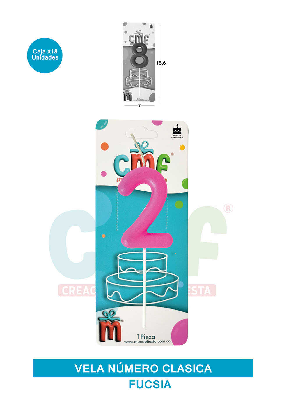 VELA NUMERO CLASICA MEDIANA FUCSIA 2