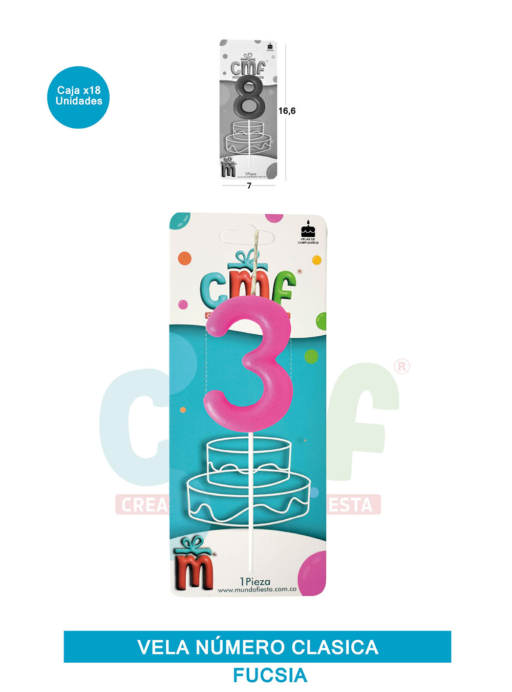 VELA NUMERO CLASICA MEDIANA FUCSIA 3