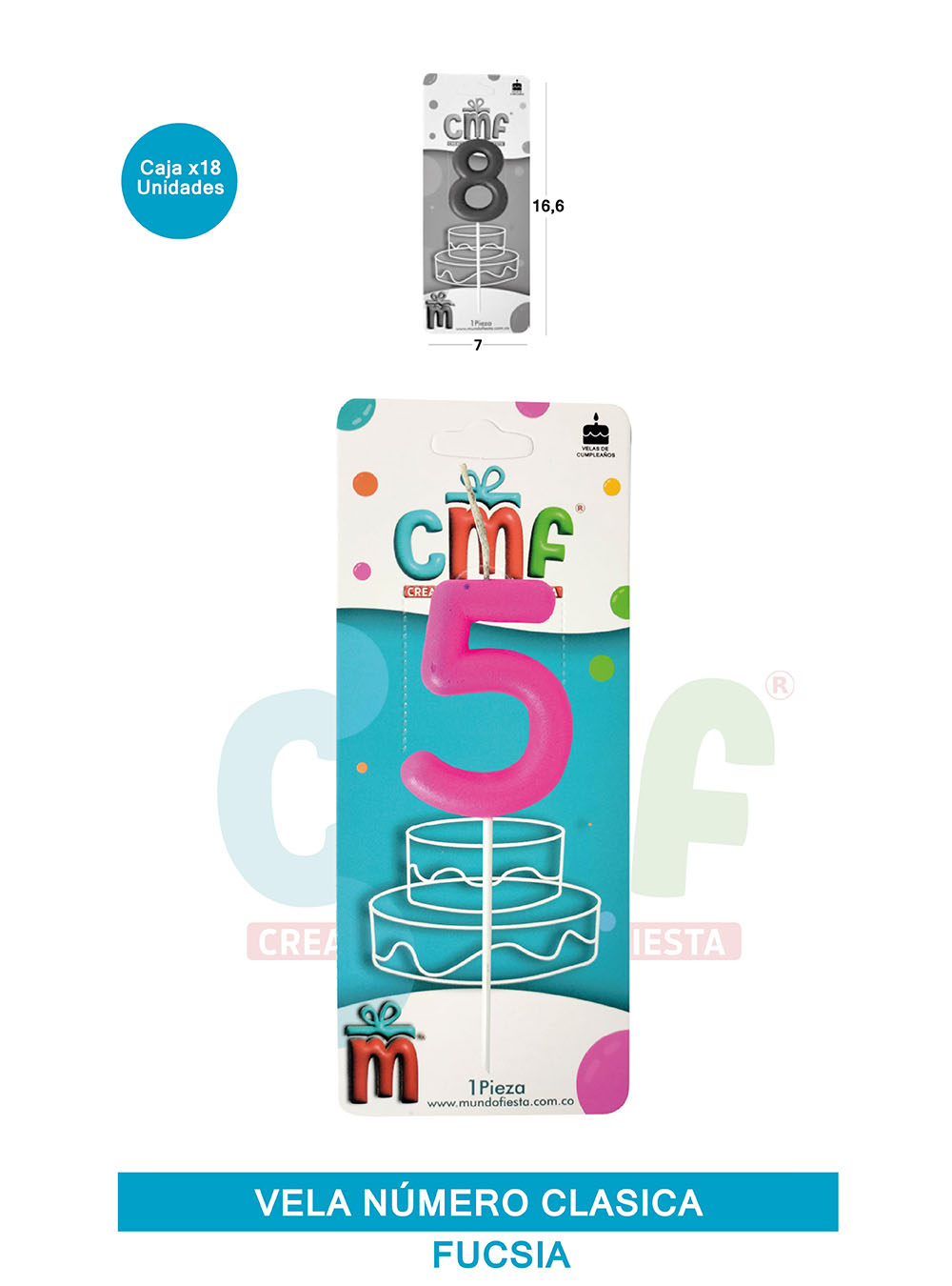 VELA NUMERO CLASICA MEDIANA FUCSIA 5