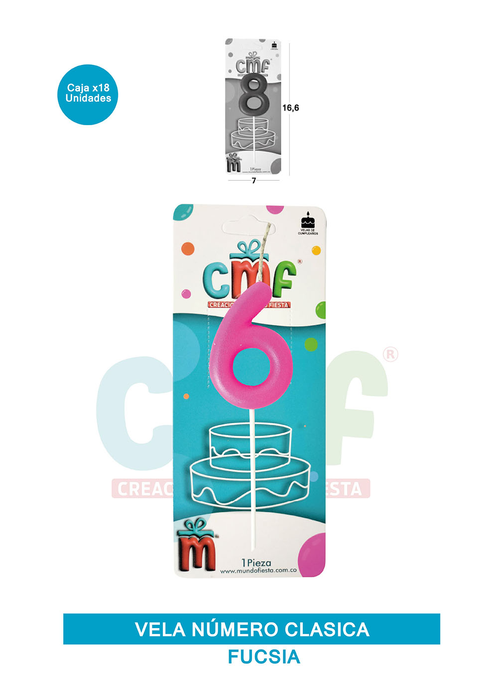 VELA NUMERO CLASICA MEDIANA FUCSIA 6