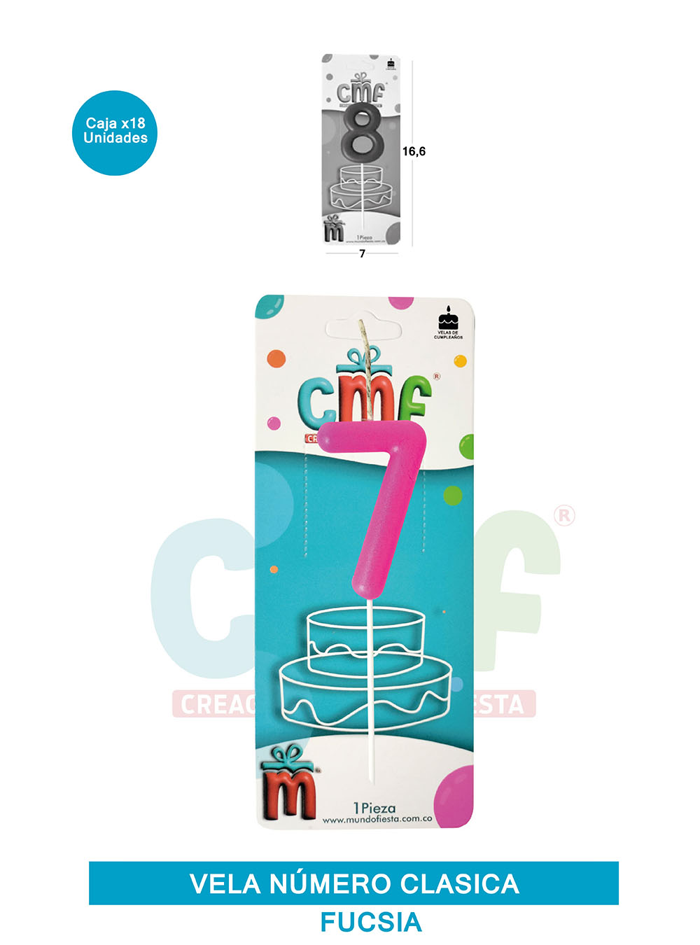 VELA NUMERO CLASICA MEDIANA FUCSIA 7
