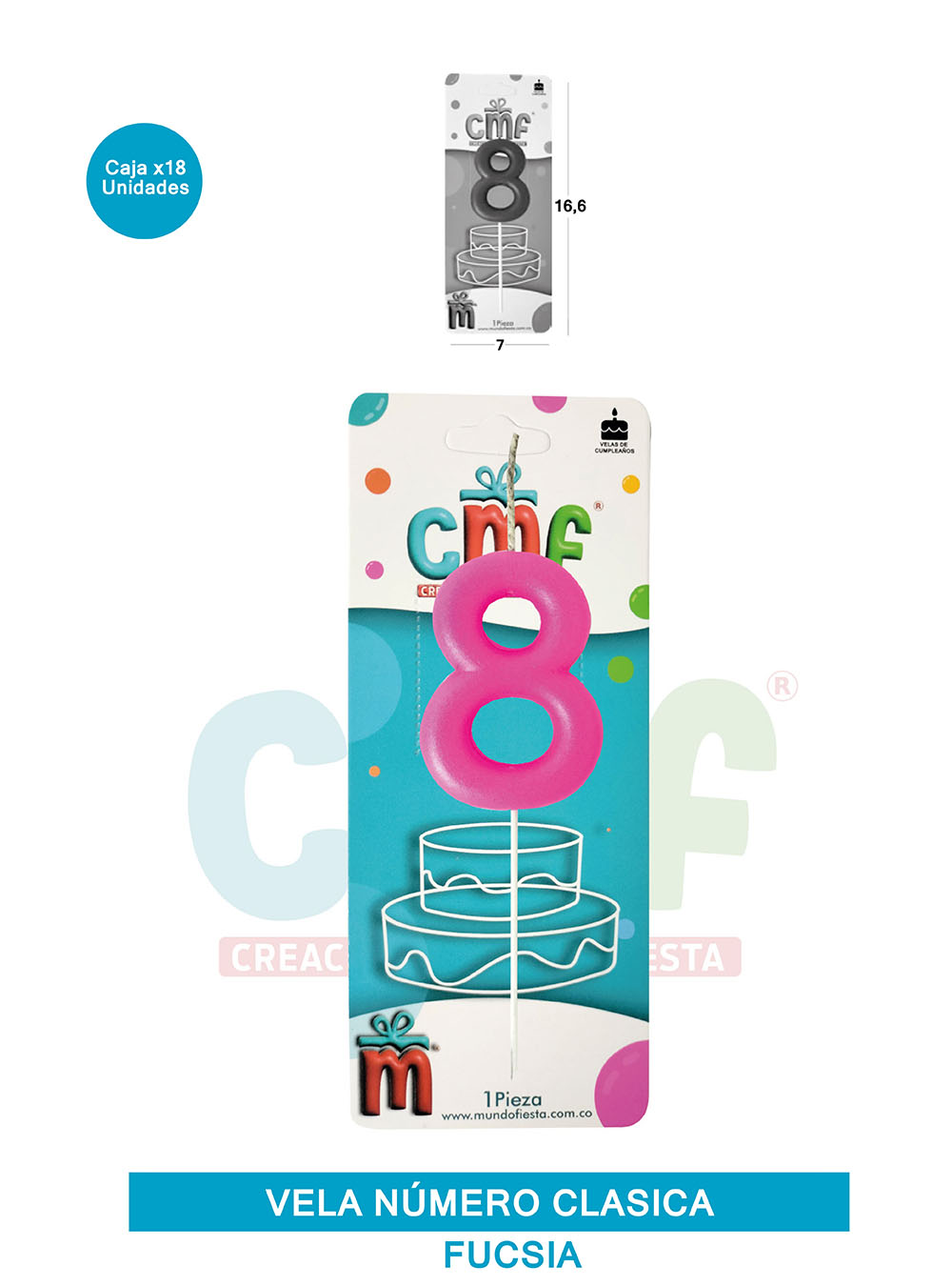 VELA NUMERO CLASICA MEDIANA FUCSIA 8