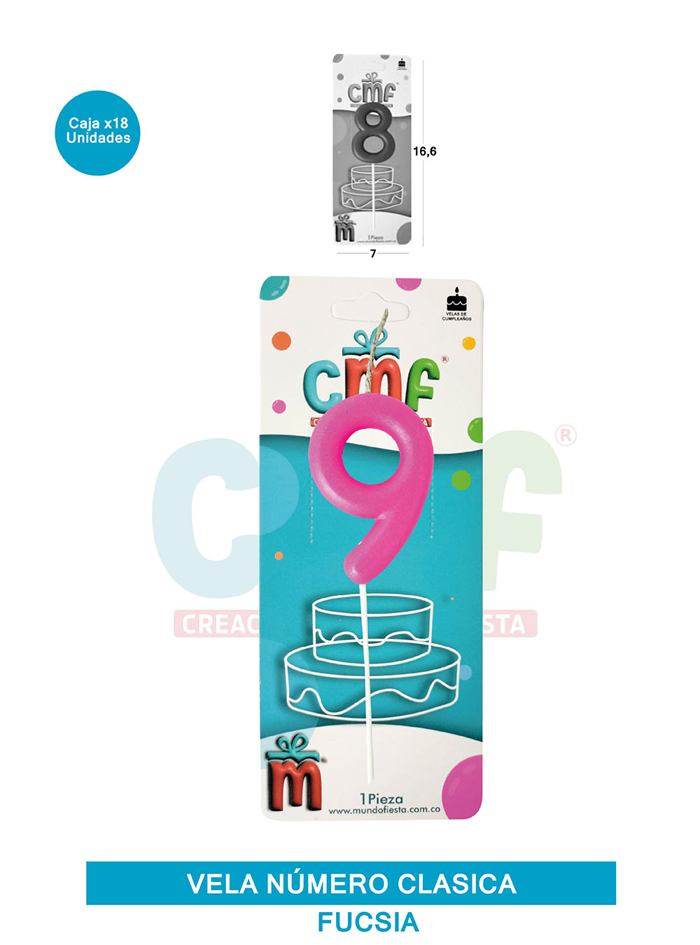 VELA NUMERO CLASICA MEDIANA FUCSIA 9