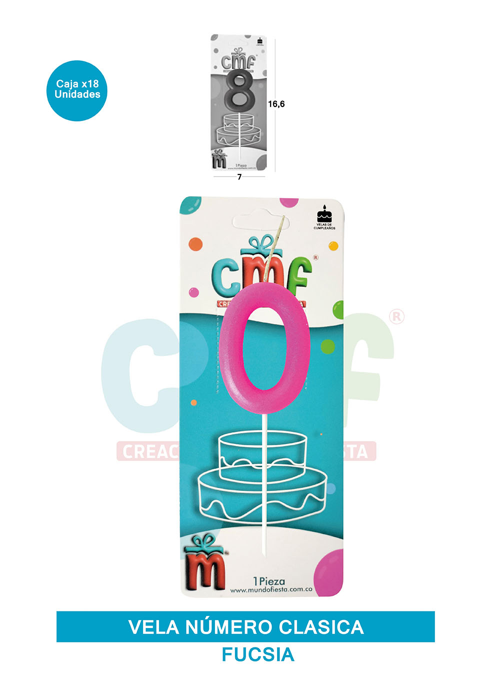 VELA NUMERO CLASICA MEDIANA FUCSIA 0