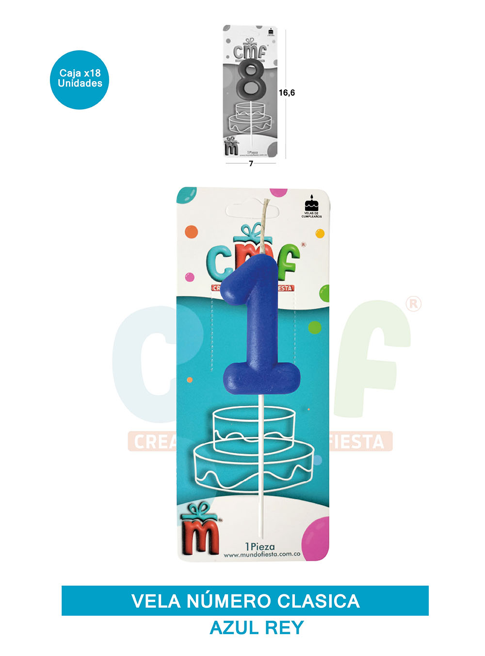 VELA NUMERO CLASICA MEDIANA AZUL 1