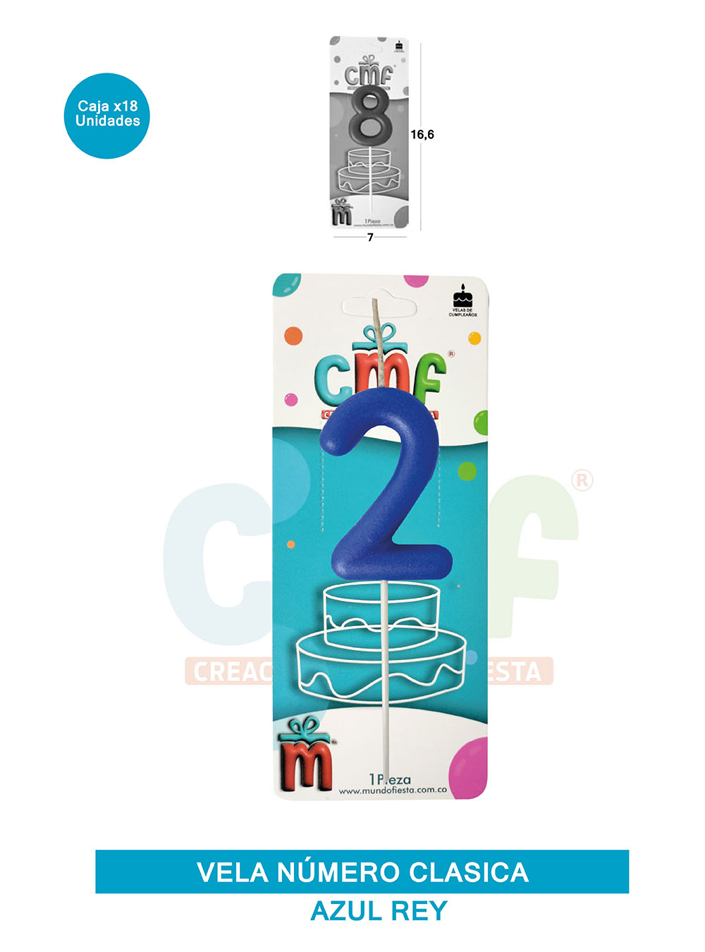 VELA NUMERO CLASICA MEDIANA AZUL 2