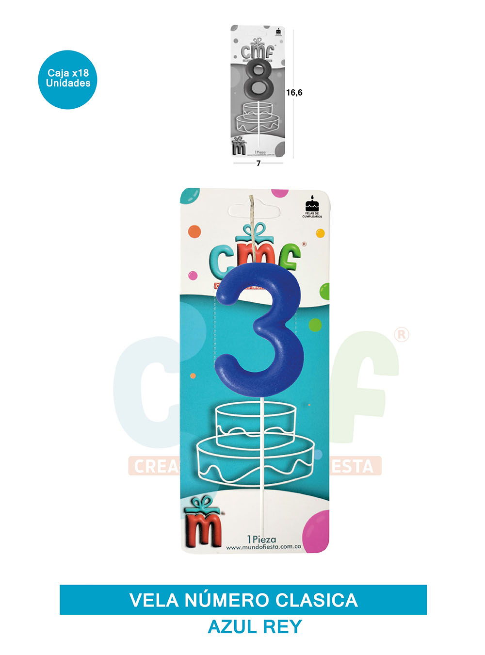 VELA NUMERO CLASICA MEDIANA AZUL 3