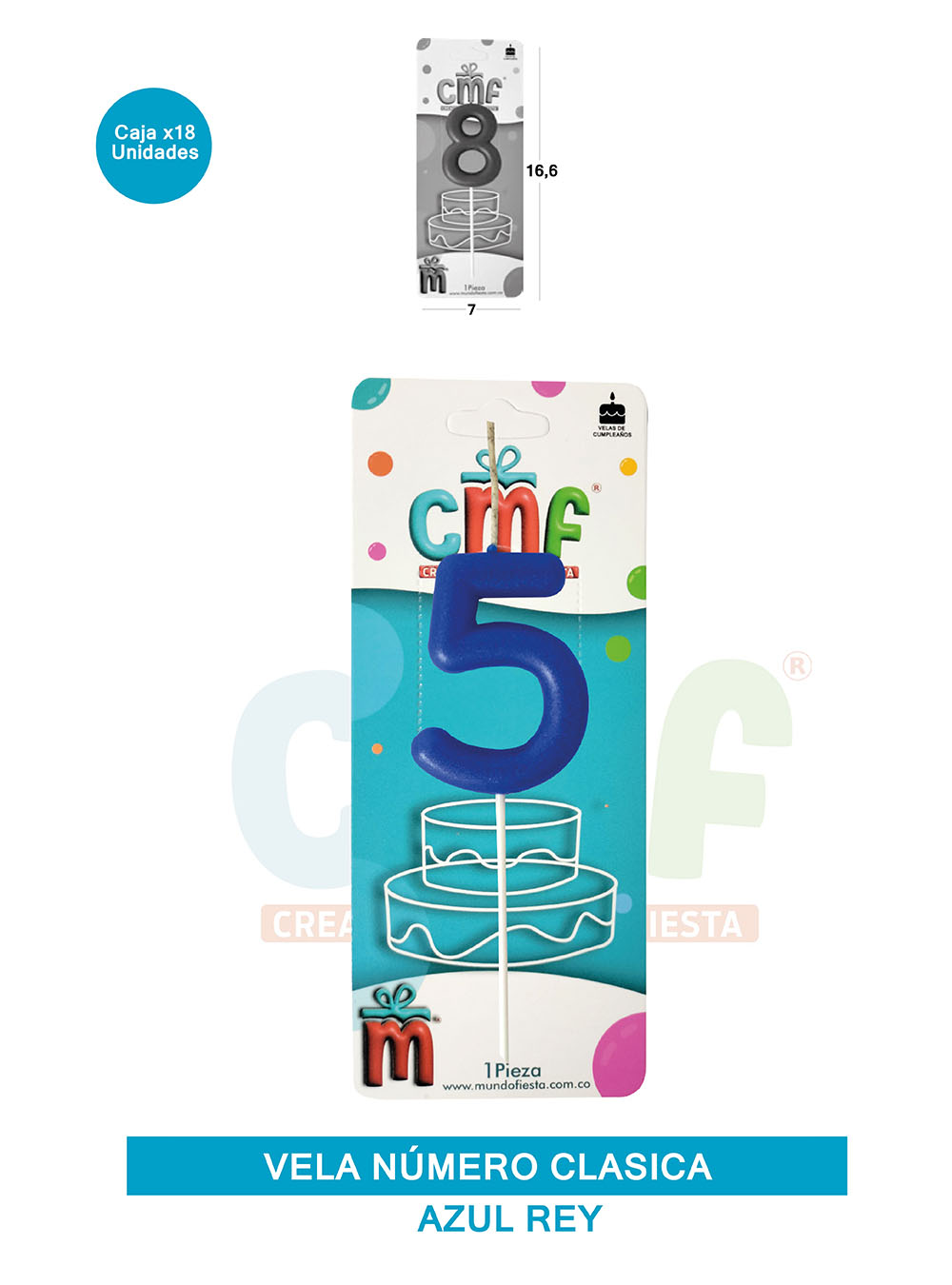 VELA NUMERO CLASICA MEDIANA AZUL 5