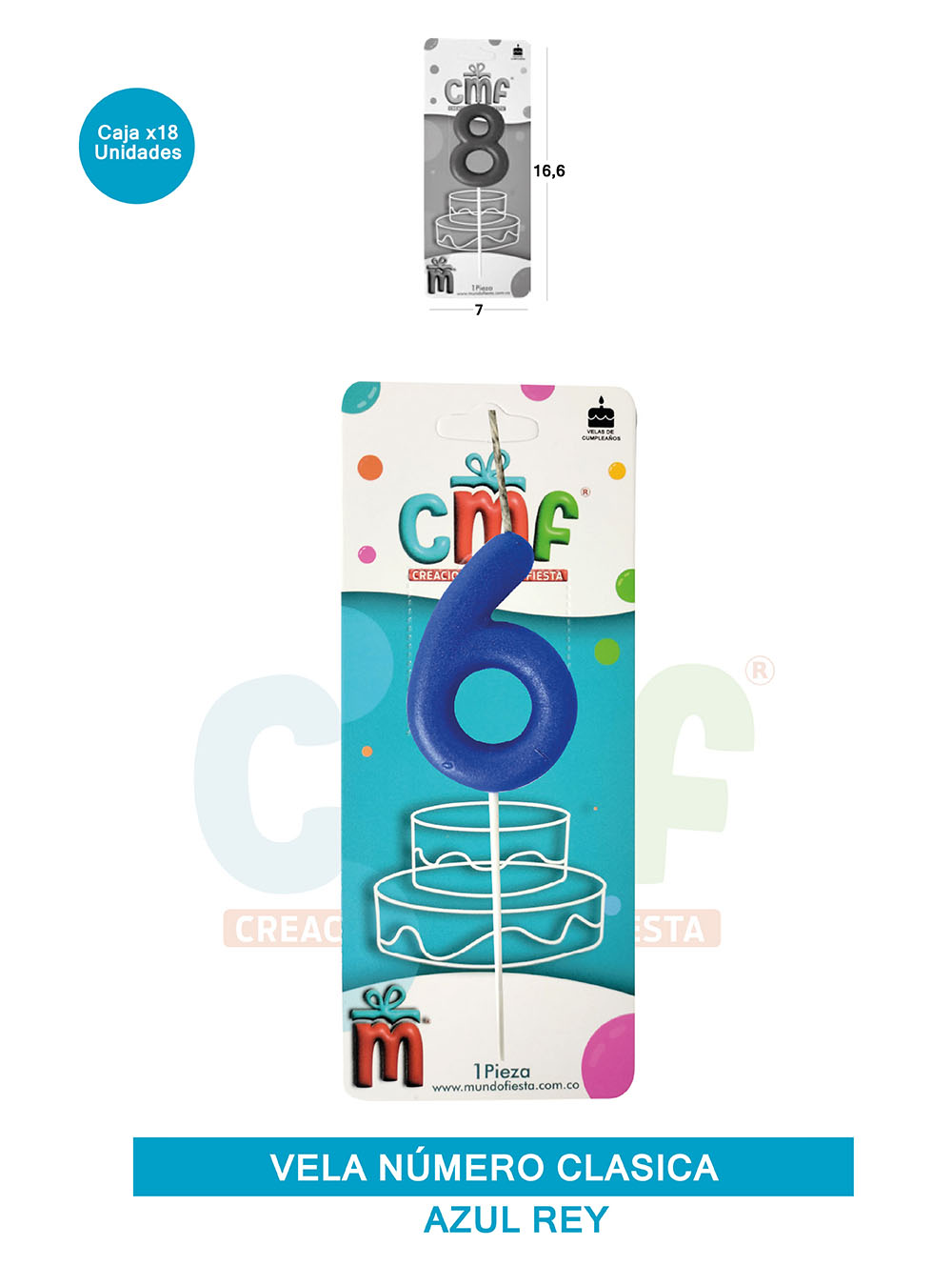 VELA NUMERO CLASICA MEDIANA AZUL 6