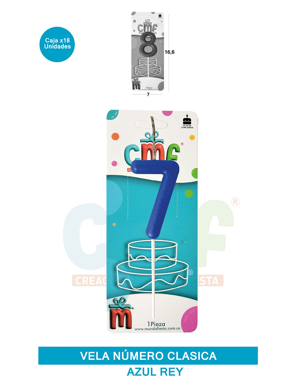 VELA NUMERO CLASICA MEDIANA AZUL 7