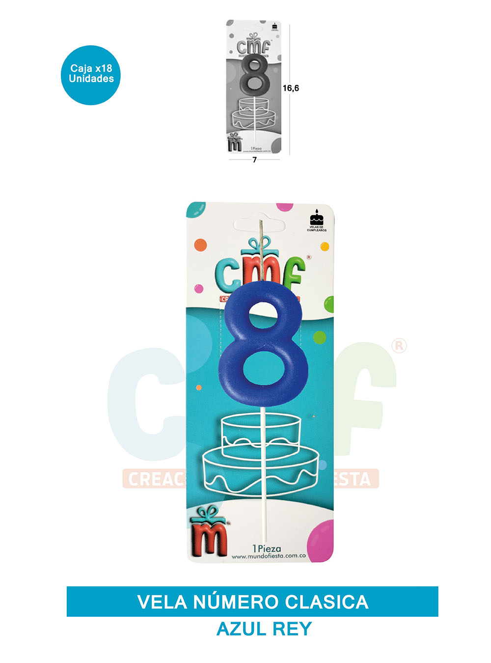 VELA NUMERO CLASICA MEDIANA AZUL 8