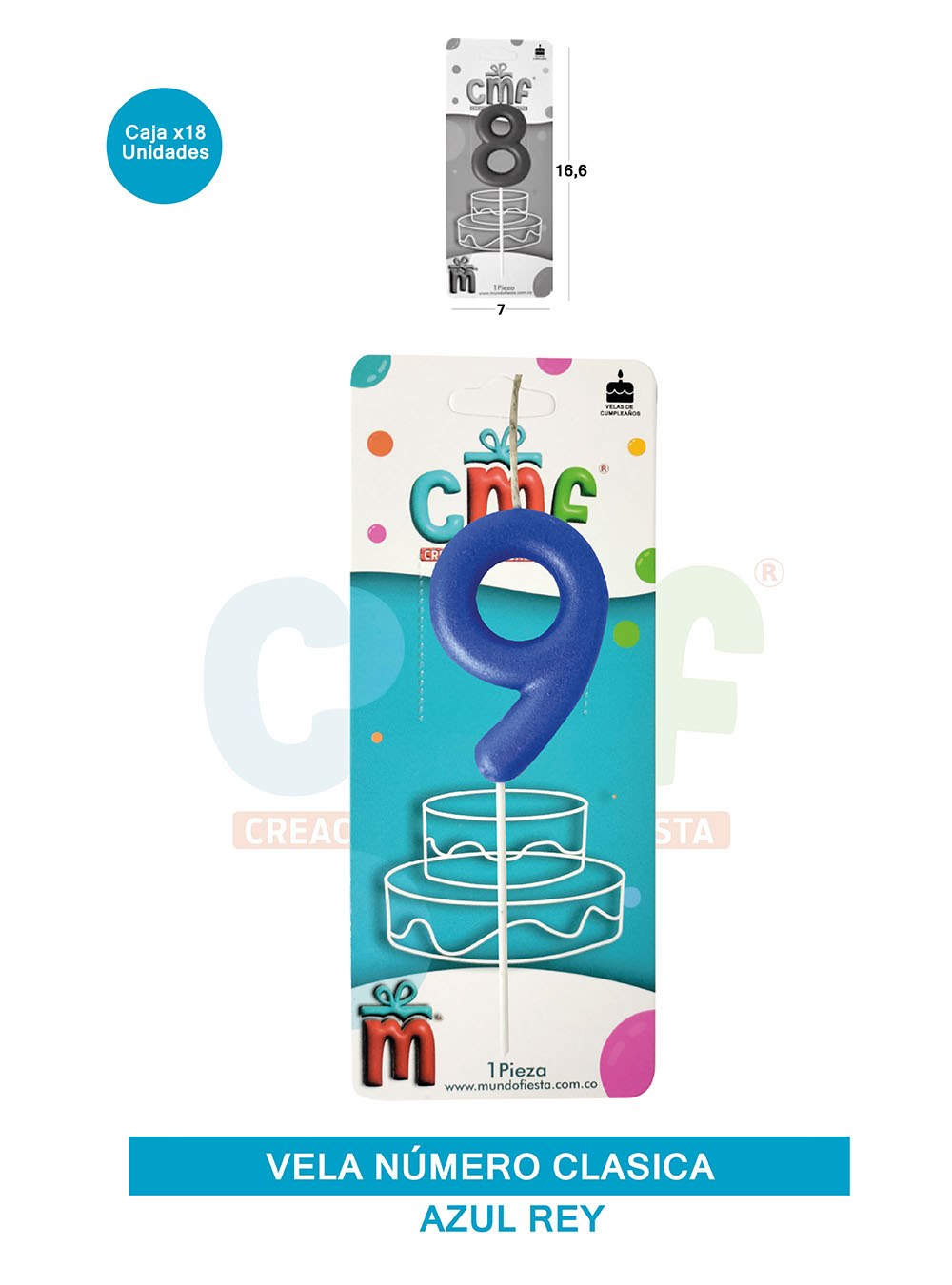 VELA NUMERO CLASICA MEDIANA AZUL 9