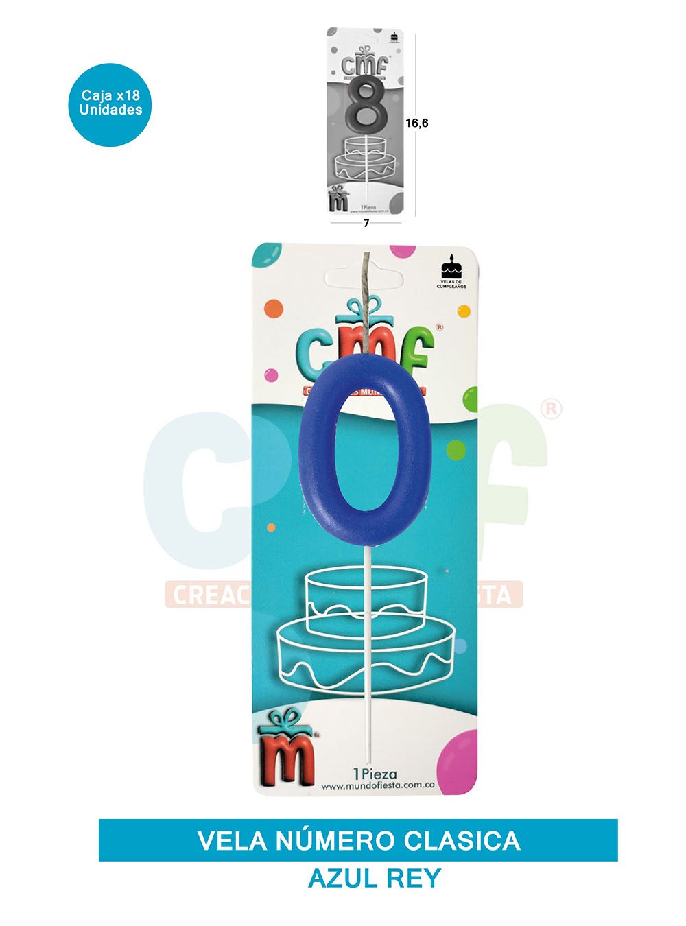VELA NUMERO CLASICA MEDIANA AZUL 0