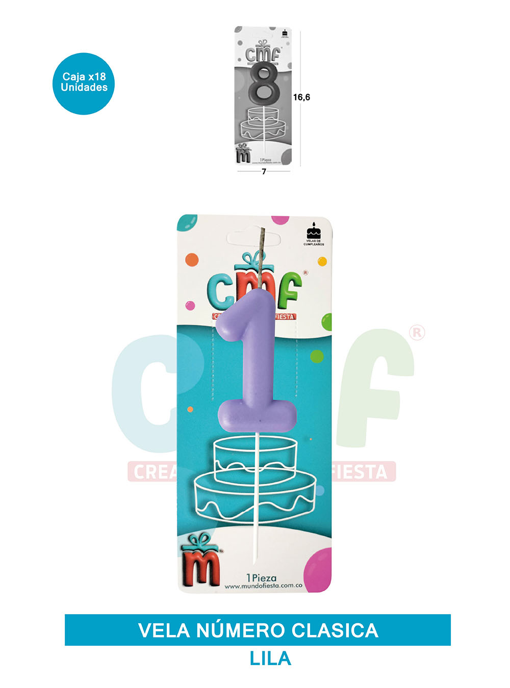 VELA NUMERO CLASICA MEDIANA LILA 1