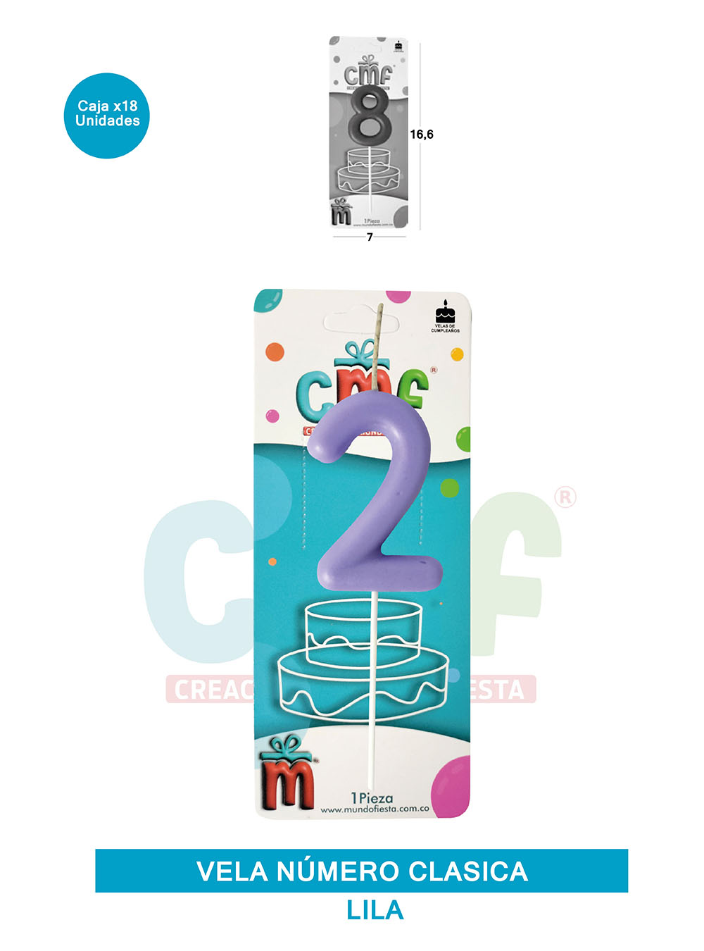 VELA NUMERO CLASICA MEDIANA LILA 2