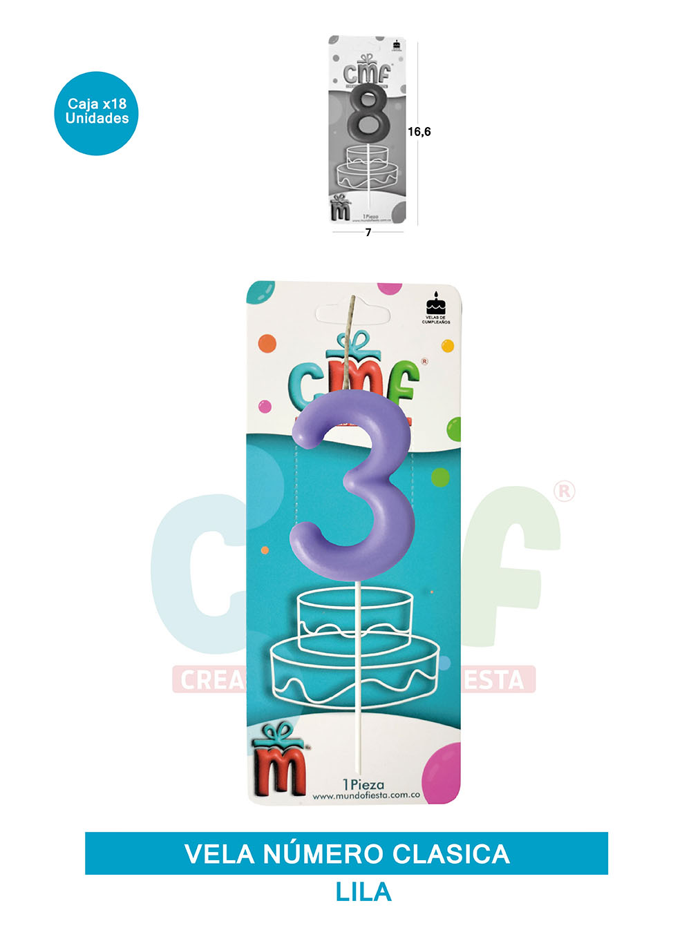 VELA NUMERO CLASICA MEDIANA LILA 3