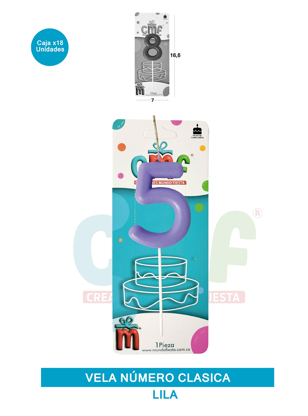 VELA NUMERO CLASICA MEDIANA LILA 5