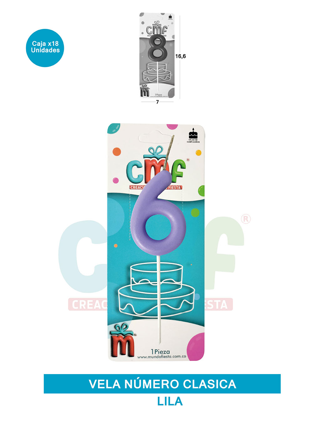 VELA NUMERO CLASICA MEDIANA LILA 6