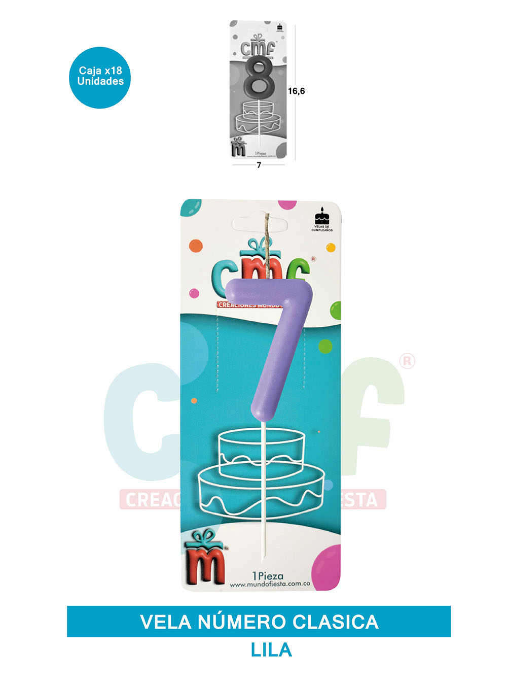 VELA NUMERO CLASICA MEDIANA LILA 7
