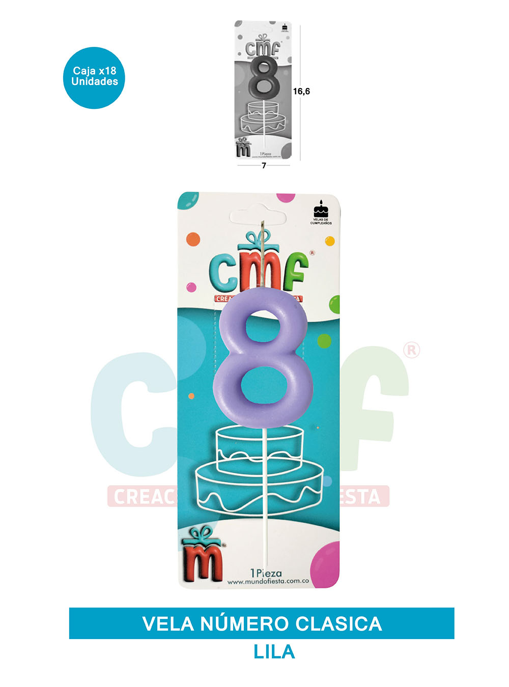 VELA NUMERO CLASICA MEDIANA LILA 8