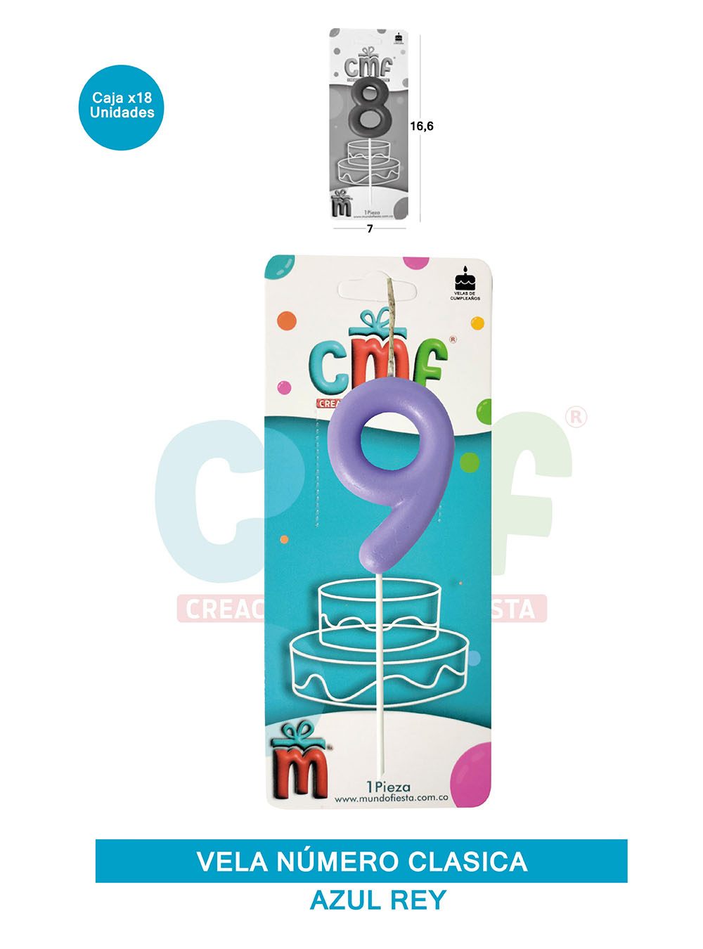 VELA NUMERO CLASICA MEDIANA LILA 9