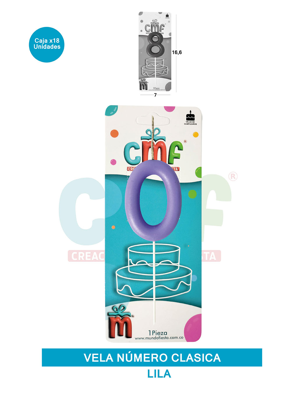 VELA NUMERO CLASICA MEDIANA LILA 0