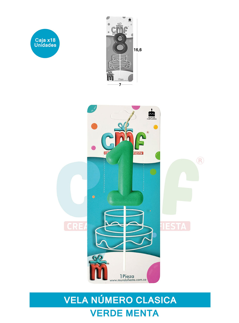 VELA NUMERO CLASICA MEDIANA VERDE MENTA 1