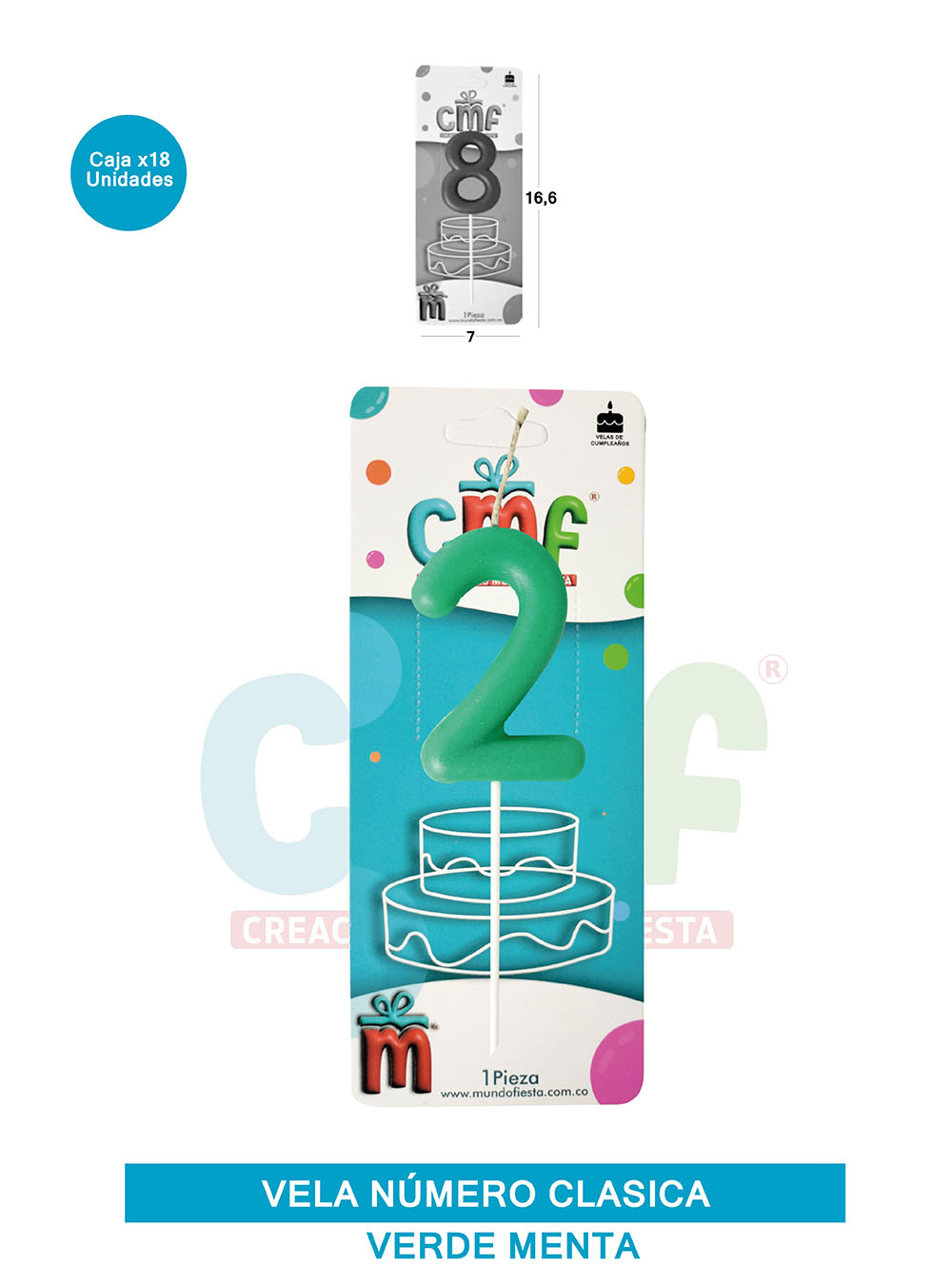 VELA NUMERO CLASICA MEDIANA VERDE MENTA 2