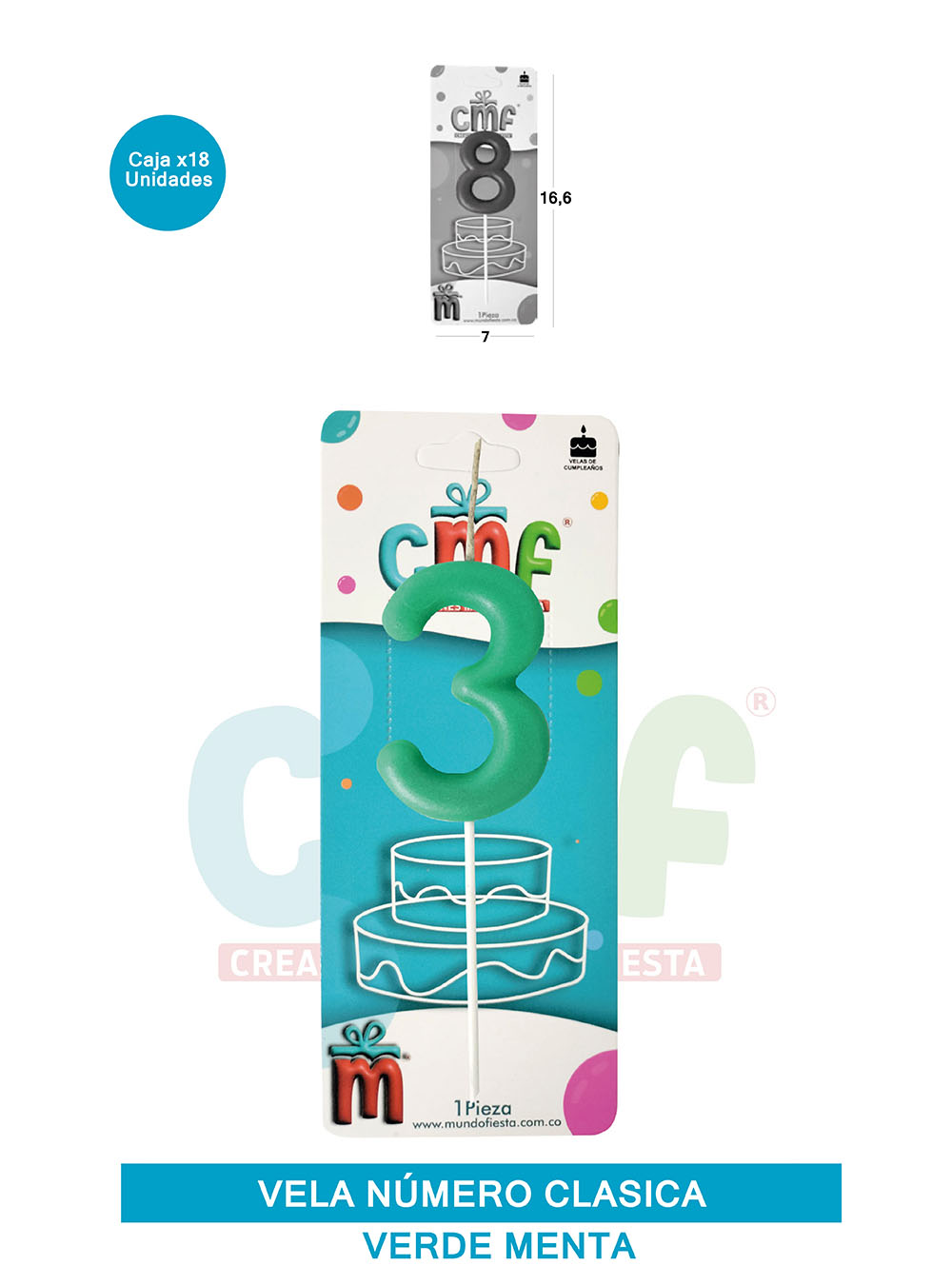 VELA NUMERO CLASICA MEDIANA VERDE MENTA 3
