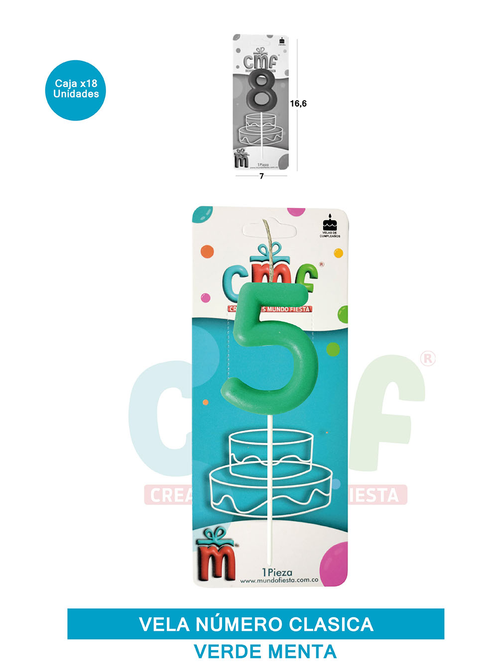 VELA NUMERO CLASICA MEDIANA VERDE MENTA 5
