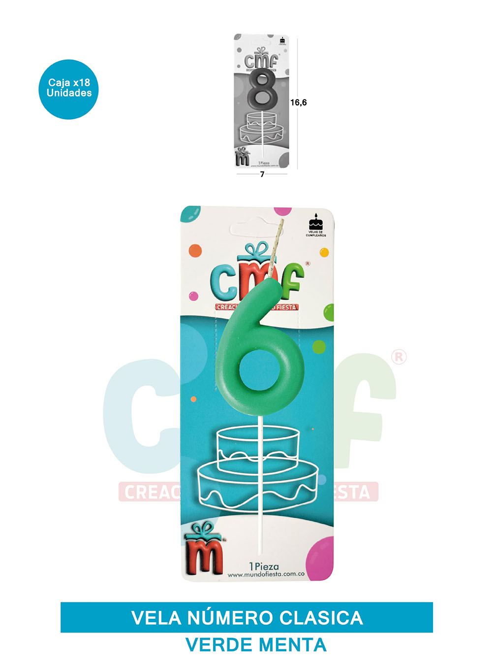 VELA NUMERO CLASICA MEDIANA VERDE MENTA 6