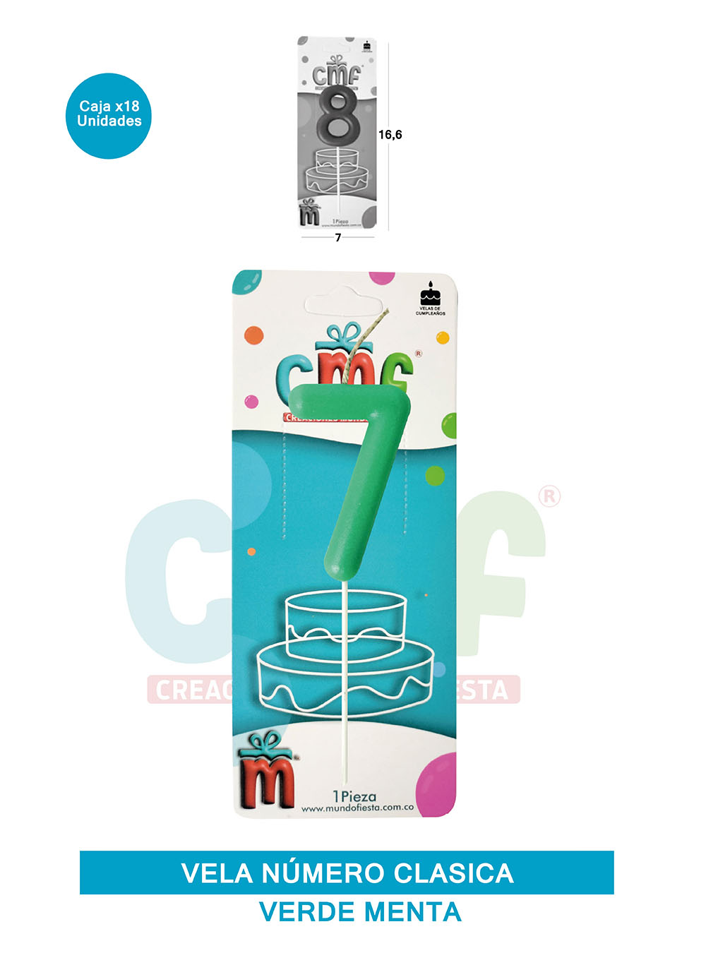 VELA NUMERO CLASICA MEDIANA VERDE MENTA 7