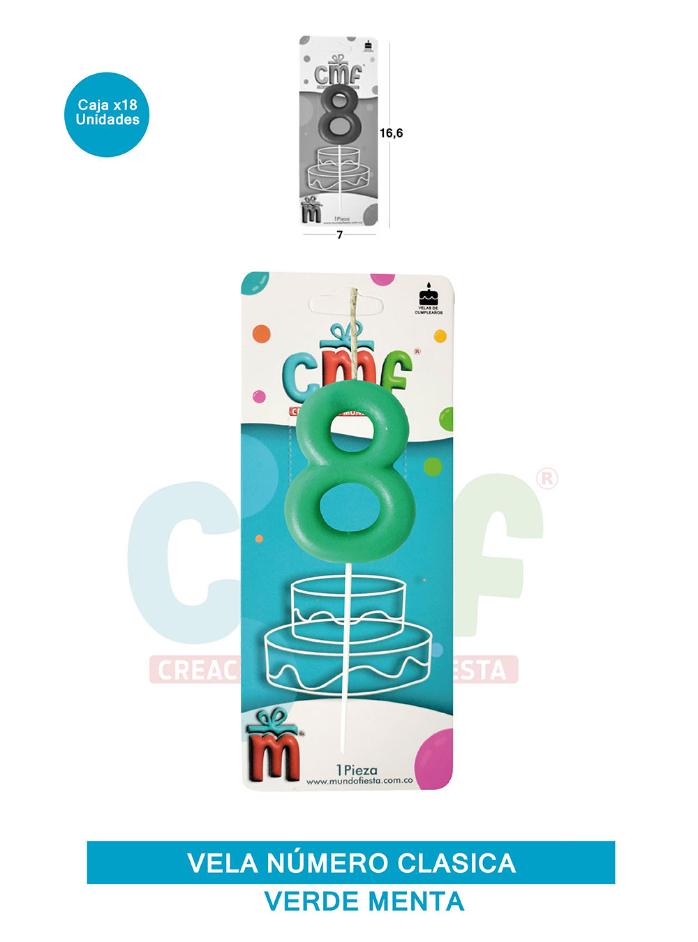 VELA NUMERO CLASICA MEDIANA VERDE MENTA 8