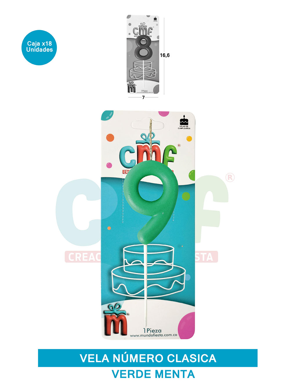 VELA NUMERO CLASICA MEDIANA VERDE MENTA 9