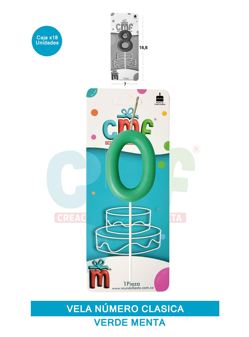 VELA NUMERO CLASICA MEDIANA VERDE MENTA 0