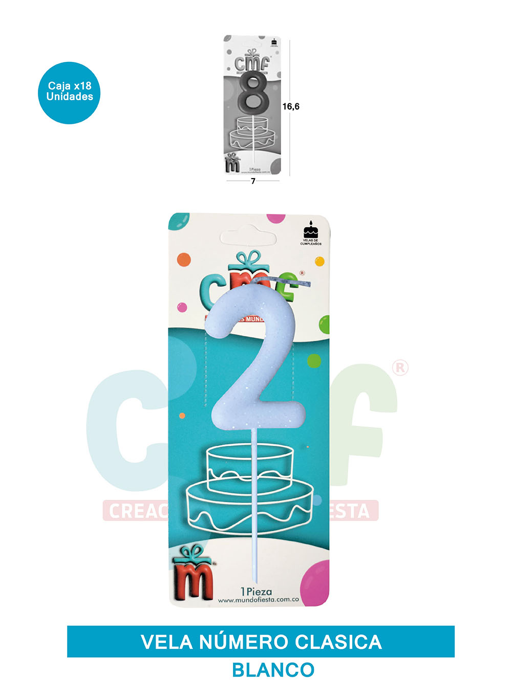 VELA NUMERO CLASICA MEDIANA BLANCO 2