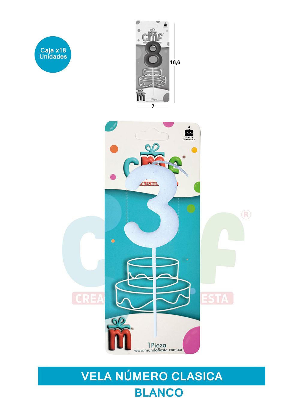 VELA NUMERO CLASICA MEDIANA BLANCO 3