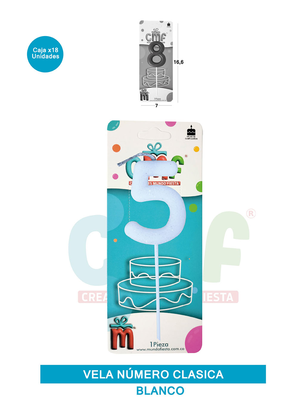 VELA NUMERO CLASICA MEDIANA BLANCO 5
