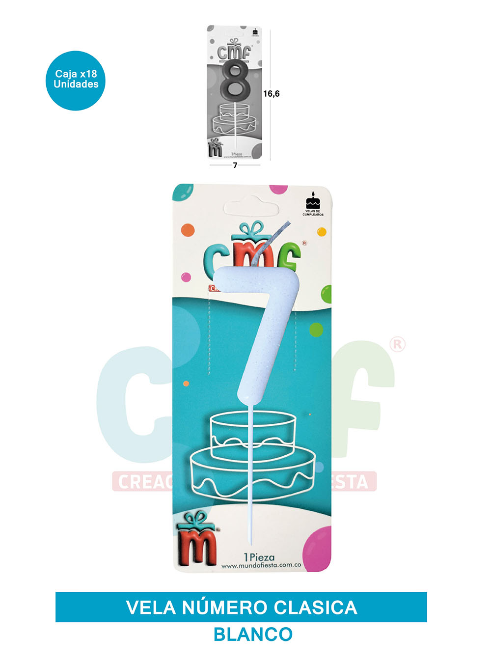 VELA NUMERO CLASICA MEDIANA BLANCO 7