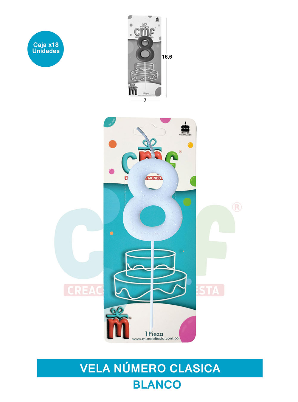 VELA NUMERO CLASICA MEDIANA BLANCO 8