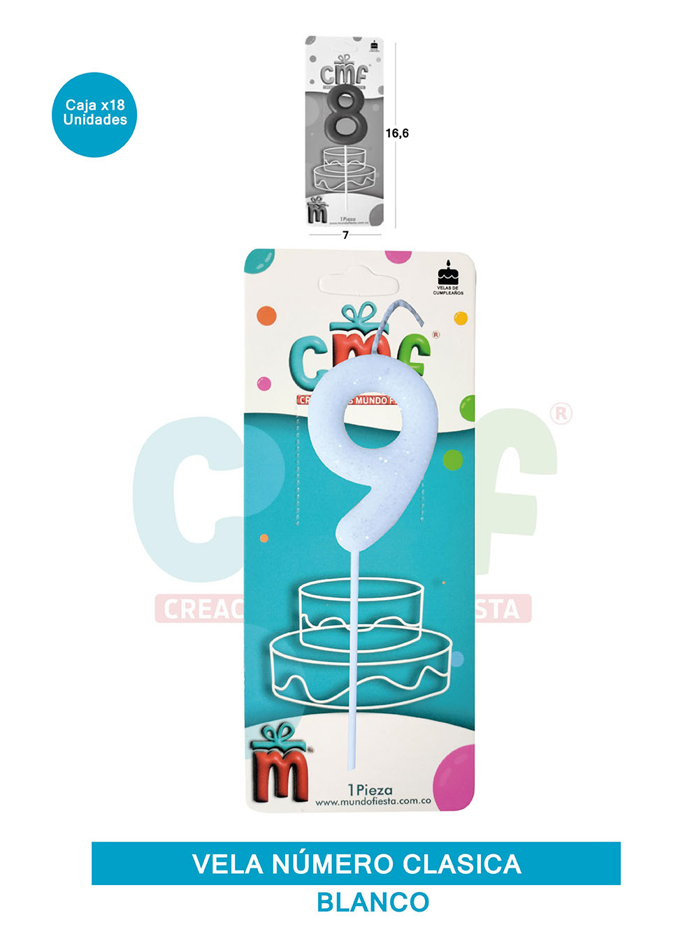 VELA NUMERO CLASICA MEDIANA BLANCO 9