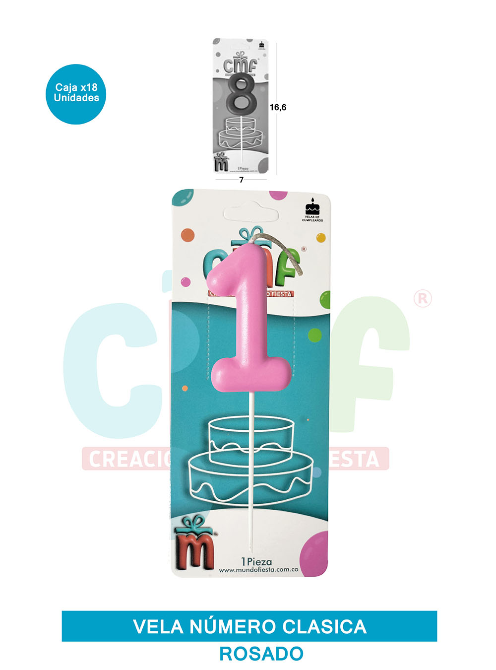 VELA NUMERO CLASICA MEDIANA ROSADO 1