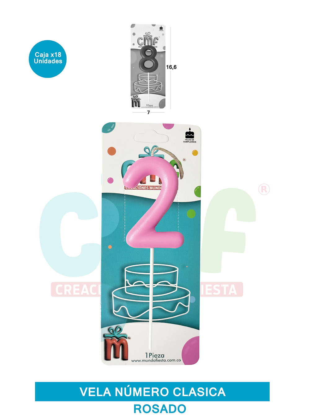 VELA NUMERO CLASICA MEDIANA ROSADO 2