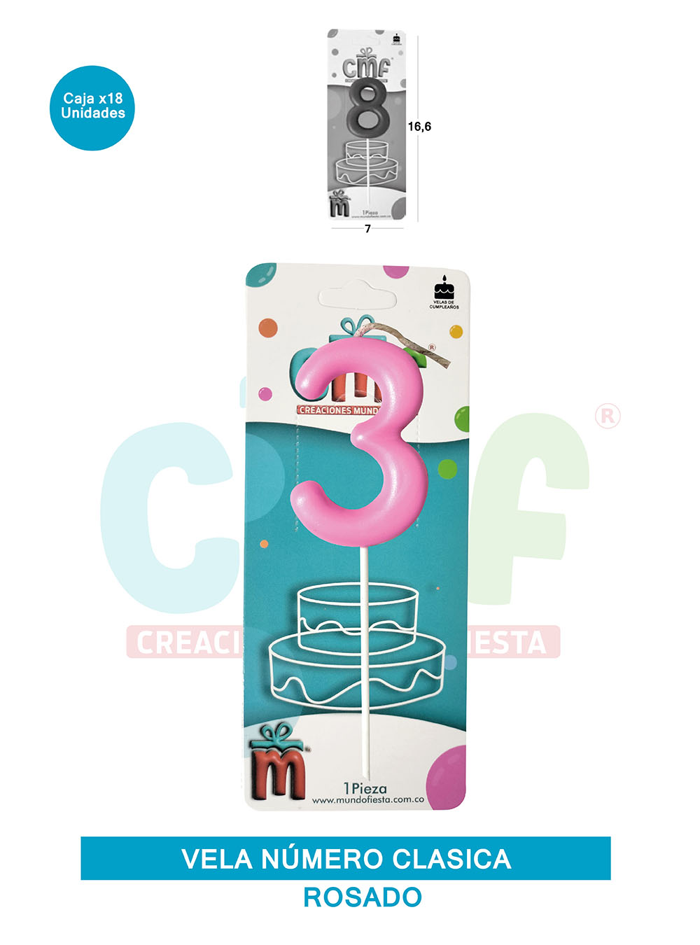 VELA NUMERO CLASICA MEDIANA ROSADO 3