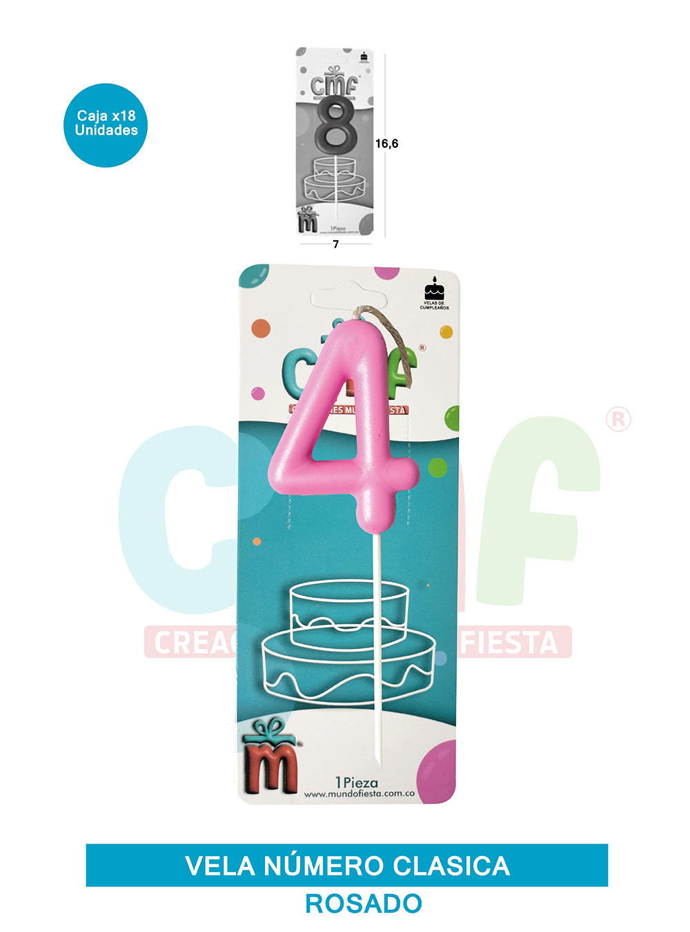 VELA NUMERO CLASICA MEDIANA ROSADO 4